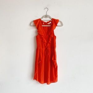 Rebecca Taylor Coral Orange Silk Ruffle Dress Sizs 0 XS